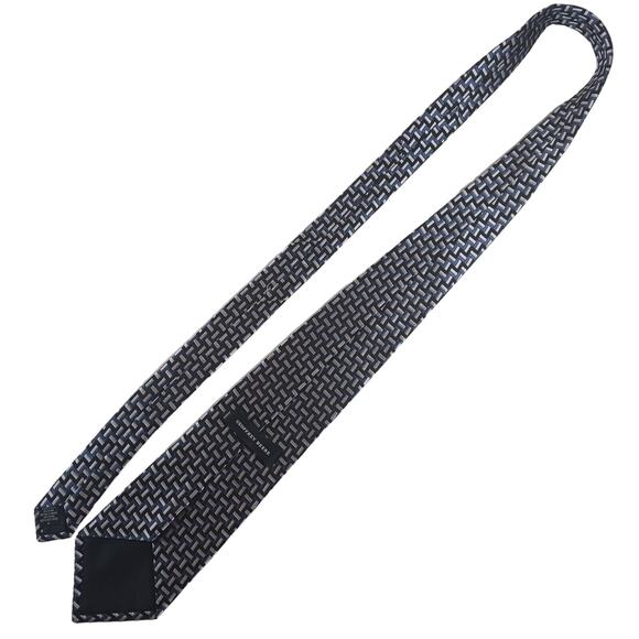 Geoffrey Beene Silk Tie Silver Blue Black Geometric Handmade - Picture 3 of 8